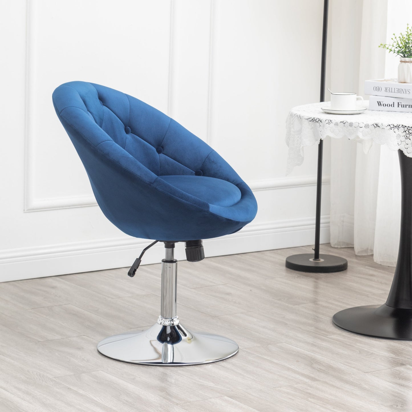 Noas Velvet Upholstered Tufted Back Swivel Accent Chair, Blue