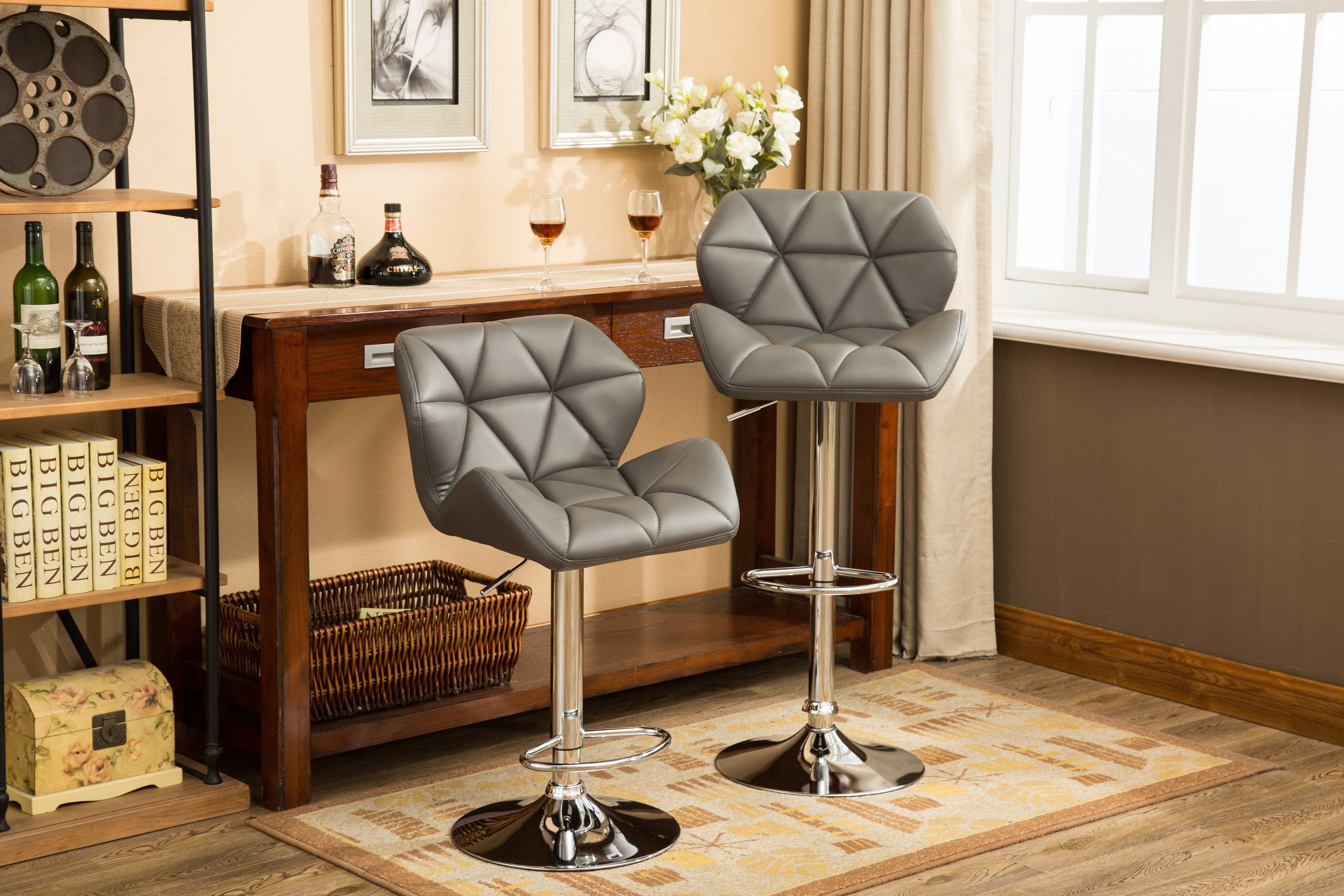 Glasgow Contemporary Tufted Adjustable Height Hydraulic Grey Bar Stool ...