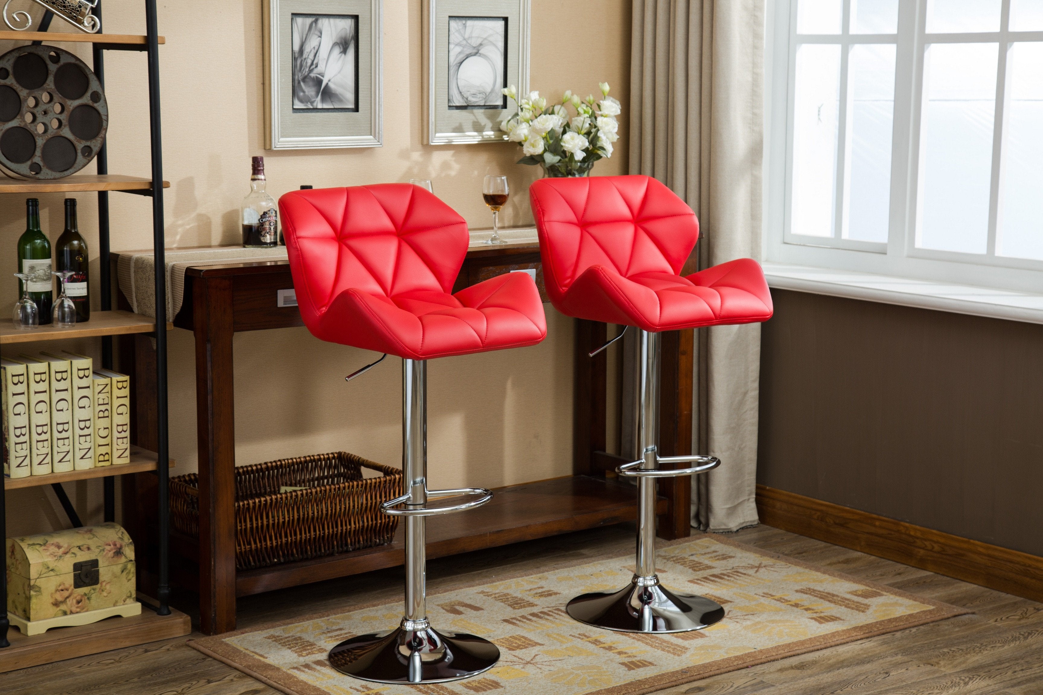 Glasgow Contemporary Tufted Adjustable Height Hydraulic Red Bar