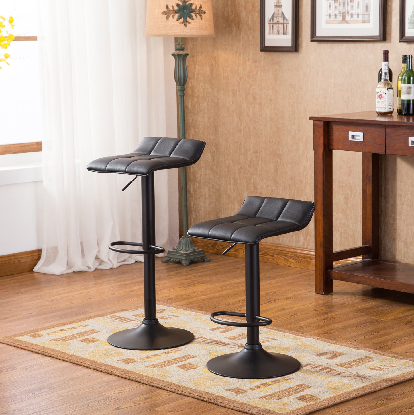 Belham Swivel Black Bonded Leather Adjustable Bar Stool, Set of 2