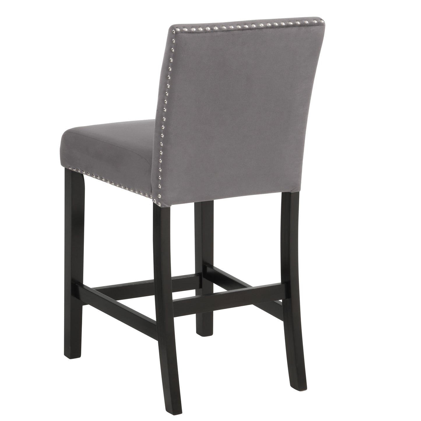 Cobre Contemporary Velvet Counter Stool with Nailhead Trim, Set of 2, Gray