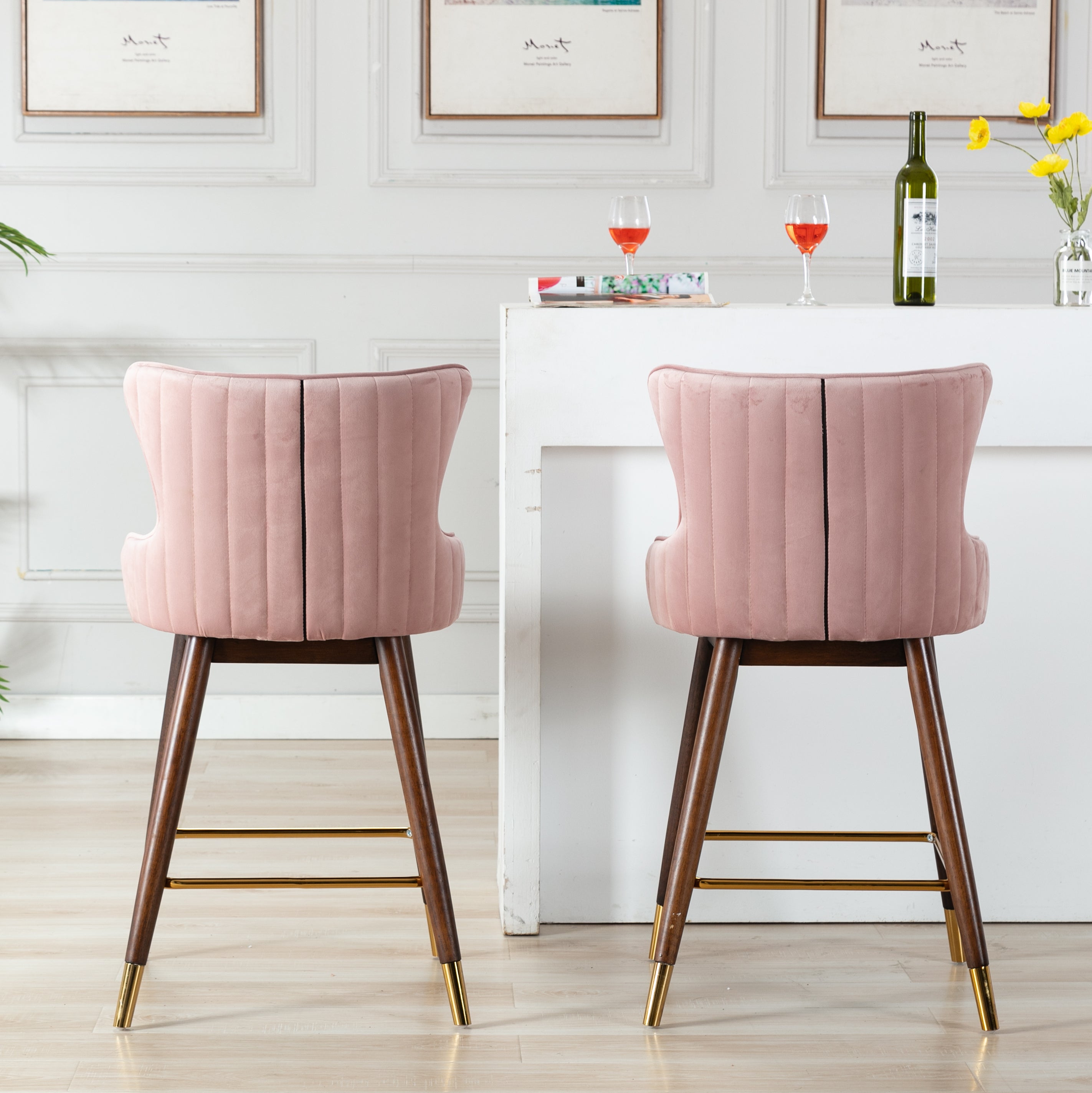 Leland Fabric Upholstered Counter Height Wingback Stools Set of 2