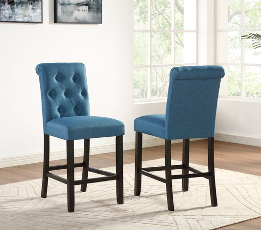 Leviton Solid Wood Tufted Asons Counter Height Stool, Set of 2, Blue
