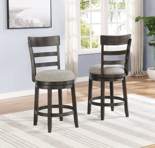 Kessel Brown Brushed Wood Swivel Counter Height Stools, Set of 2