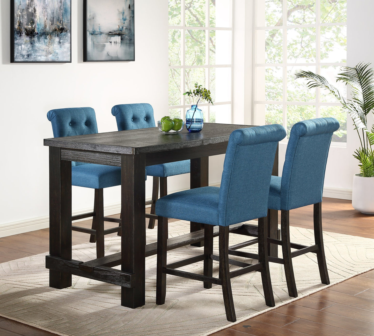 Leviton Antique Black Finished Wood 5-Piece Counter Height Dining Set, Blue