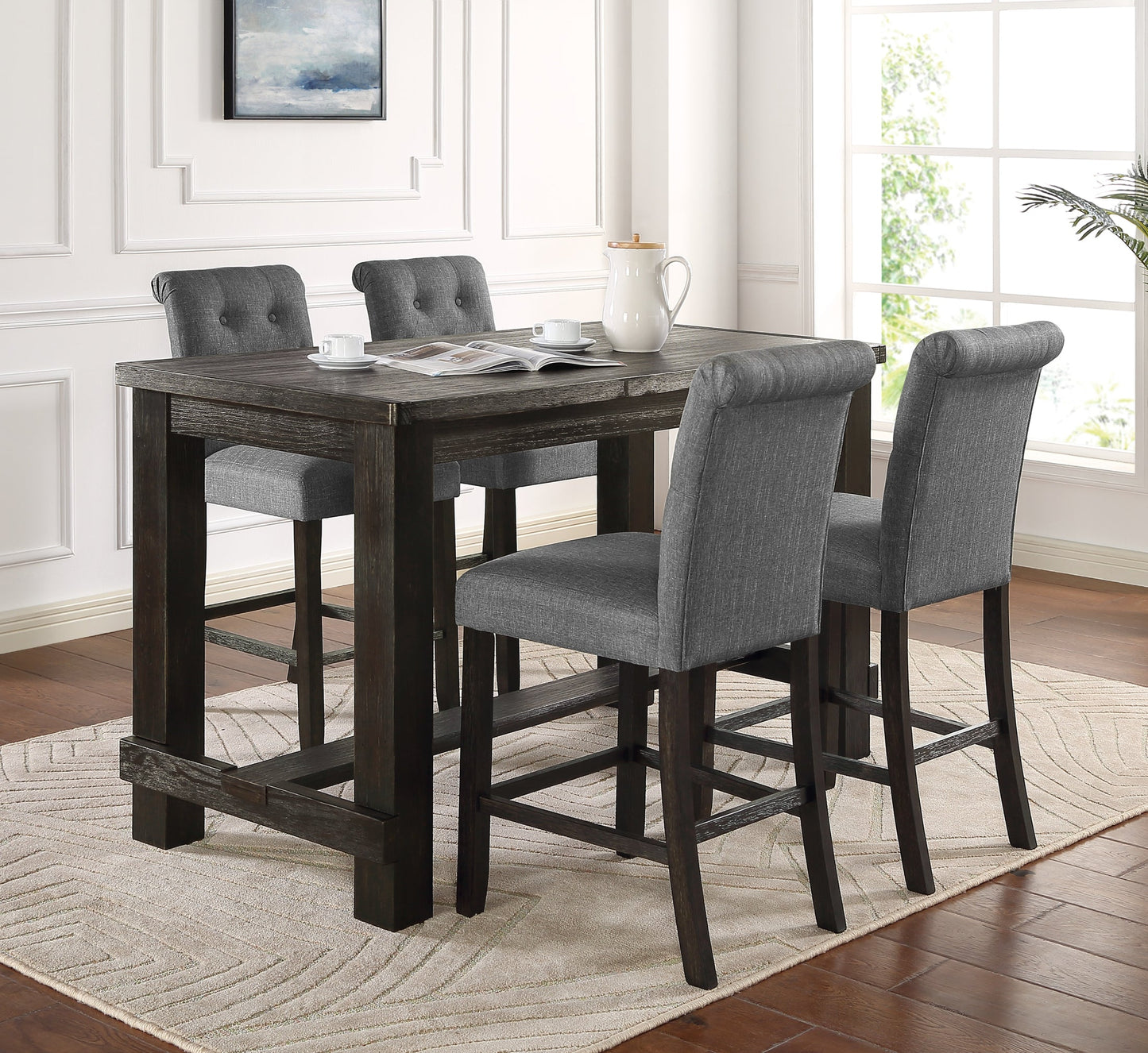 Leviton Antique Black Finished Wood 5-Piece Counter Height Dining Set, Gray