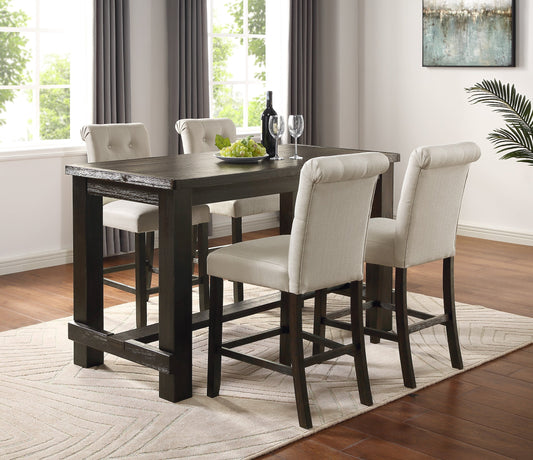 Leviton Antique Black Finished Wood 5-Piece Counter Height Dining Set, Tan