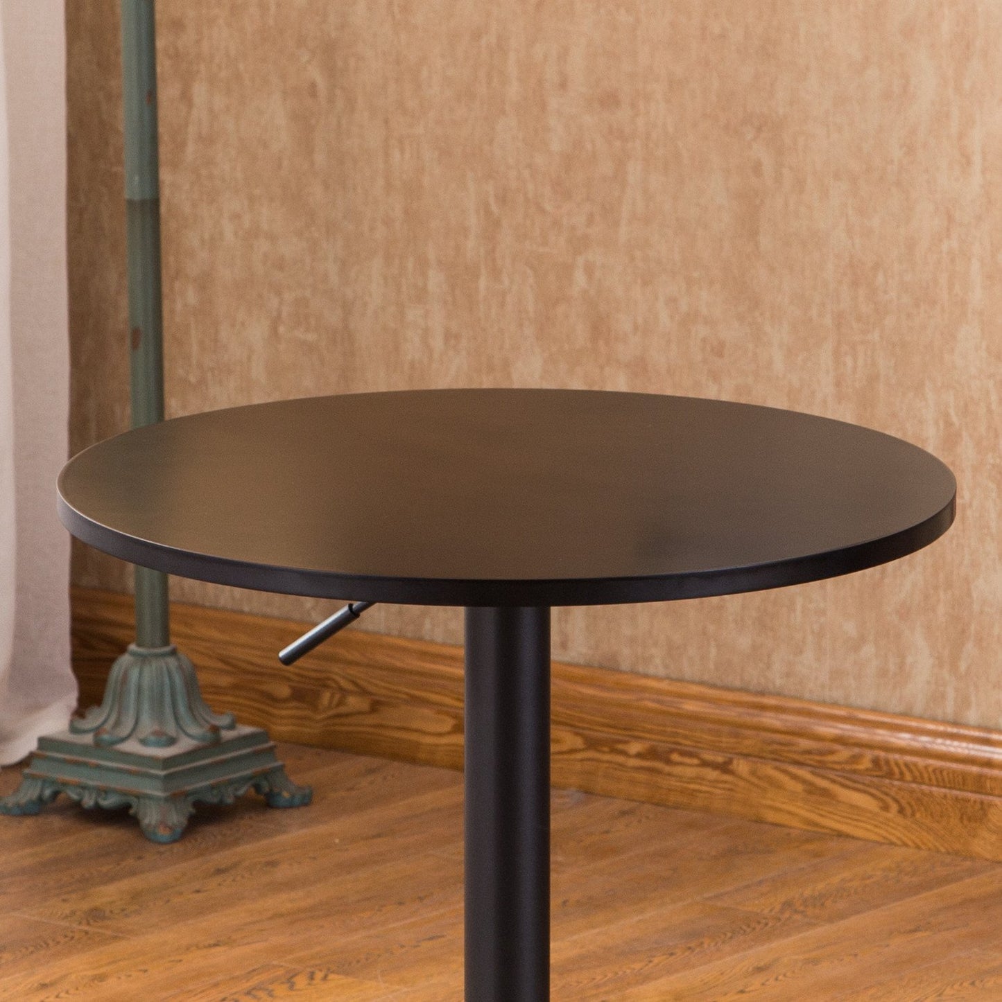 Belham Black Round Top Adjustable Height with Black Leg And Base Metal Bar Table