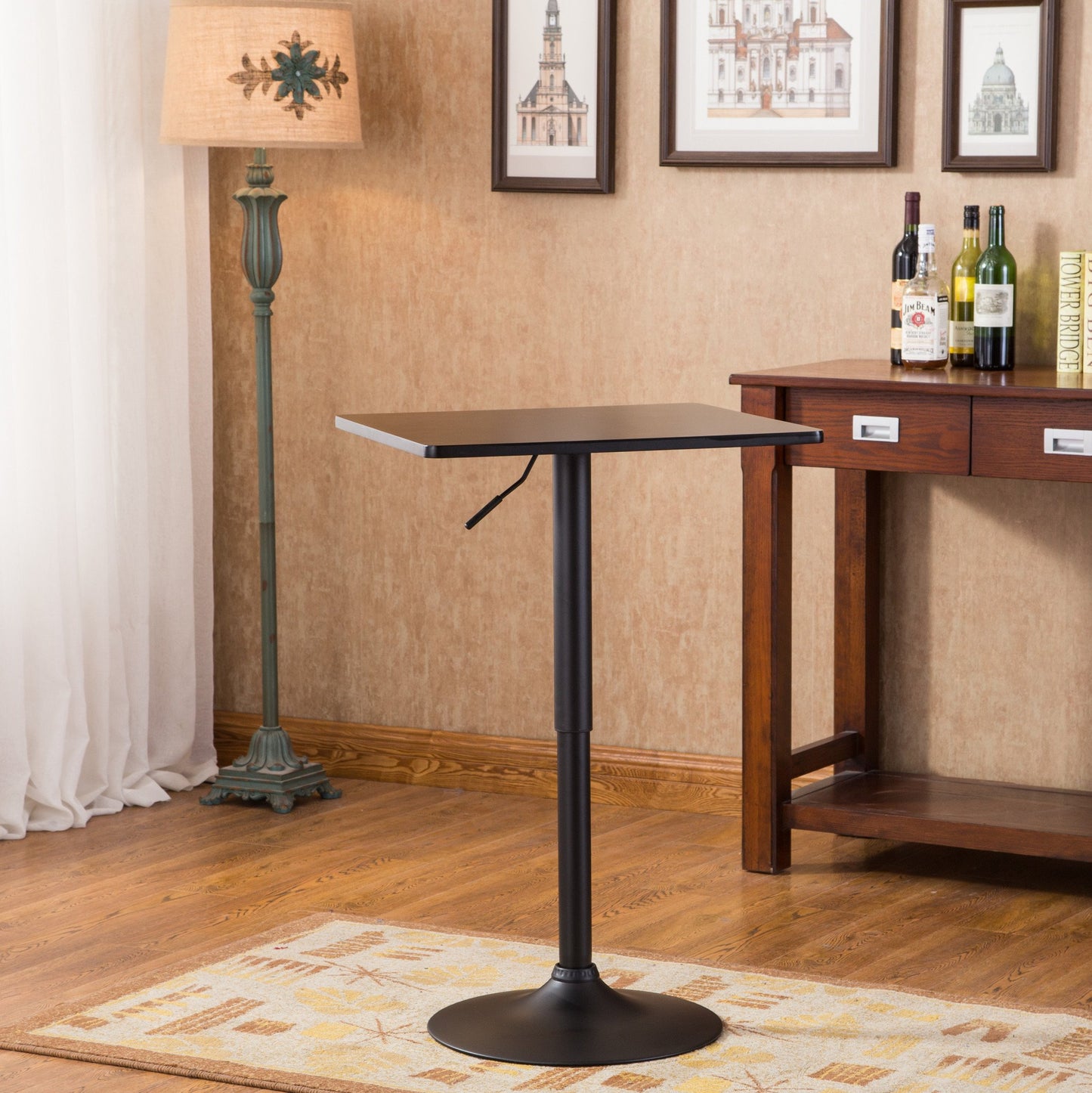 Belham Black Square Top Adjustable Height with Black Leg And Base Metal Bar Table