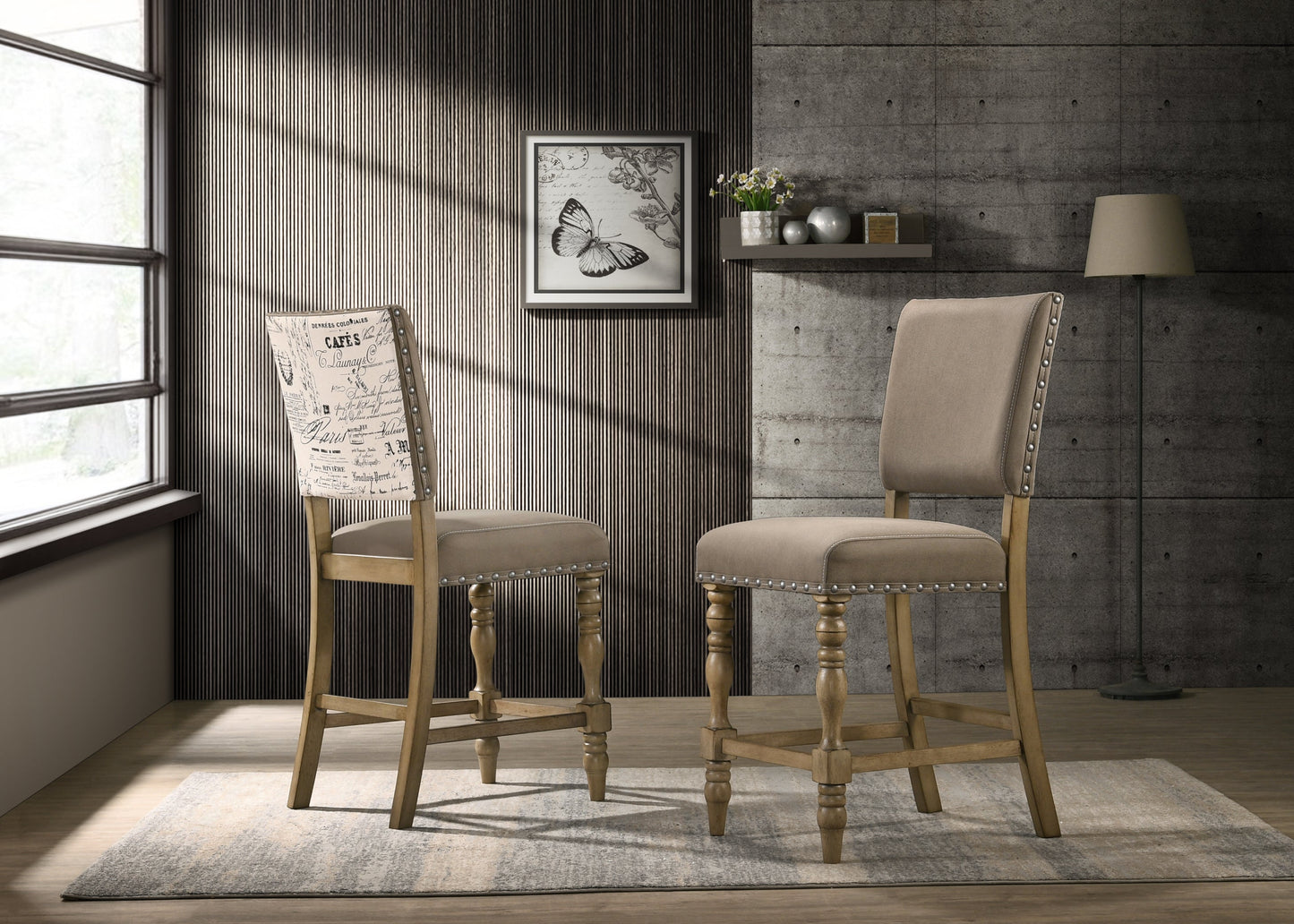 Birmingham 7-piece Counter Height Dining Set, Driftwood Finish Trestle Table with 6 Chairs