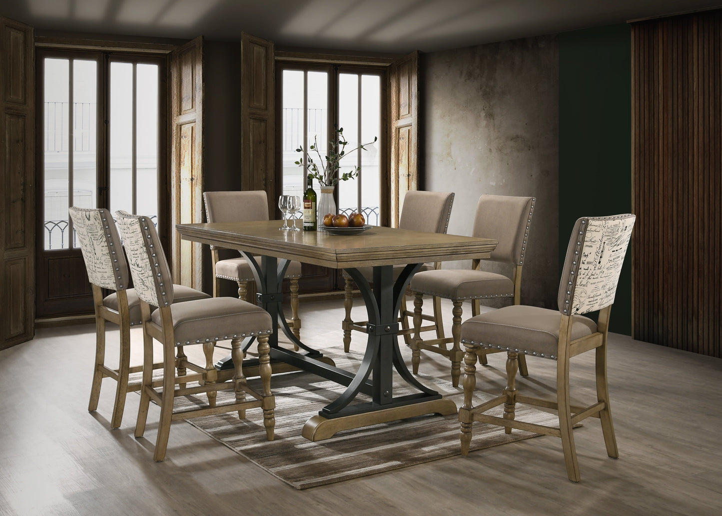 Birmingham 7-piece Counter Height Dining Set, Driftwood Finish Trestle Table with 6 Chairs