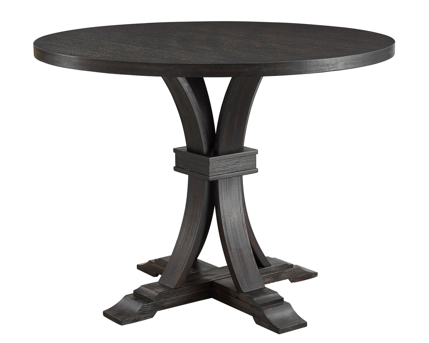 Siena Distressed Black Finish 5-Piece Counter Height Dining set, Pedestal Round Table with Tan Chairs