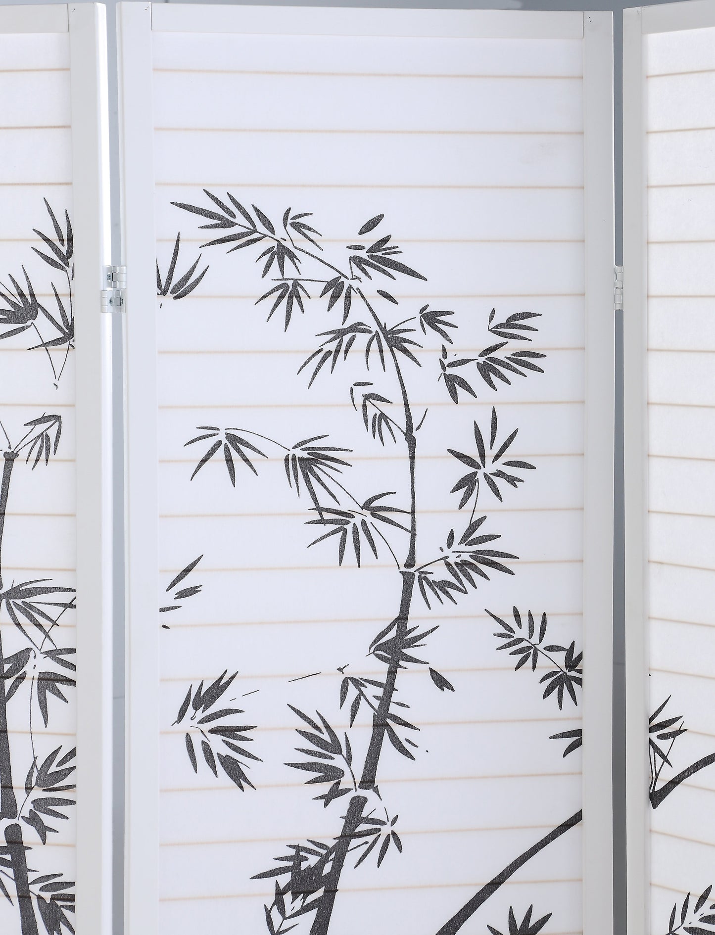 Bamboo Print 4-Panel White Framed Room Screen/Divider
