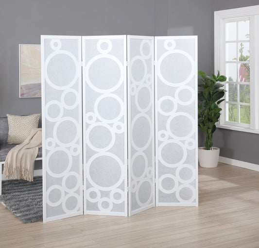 Arvada 4-Panel Wood Room Divider with Circle Pattern, White
