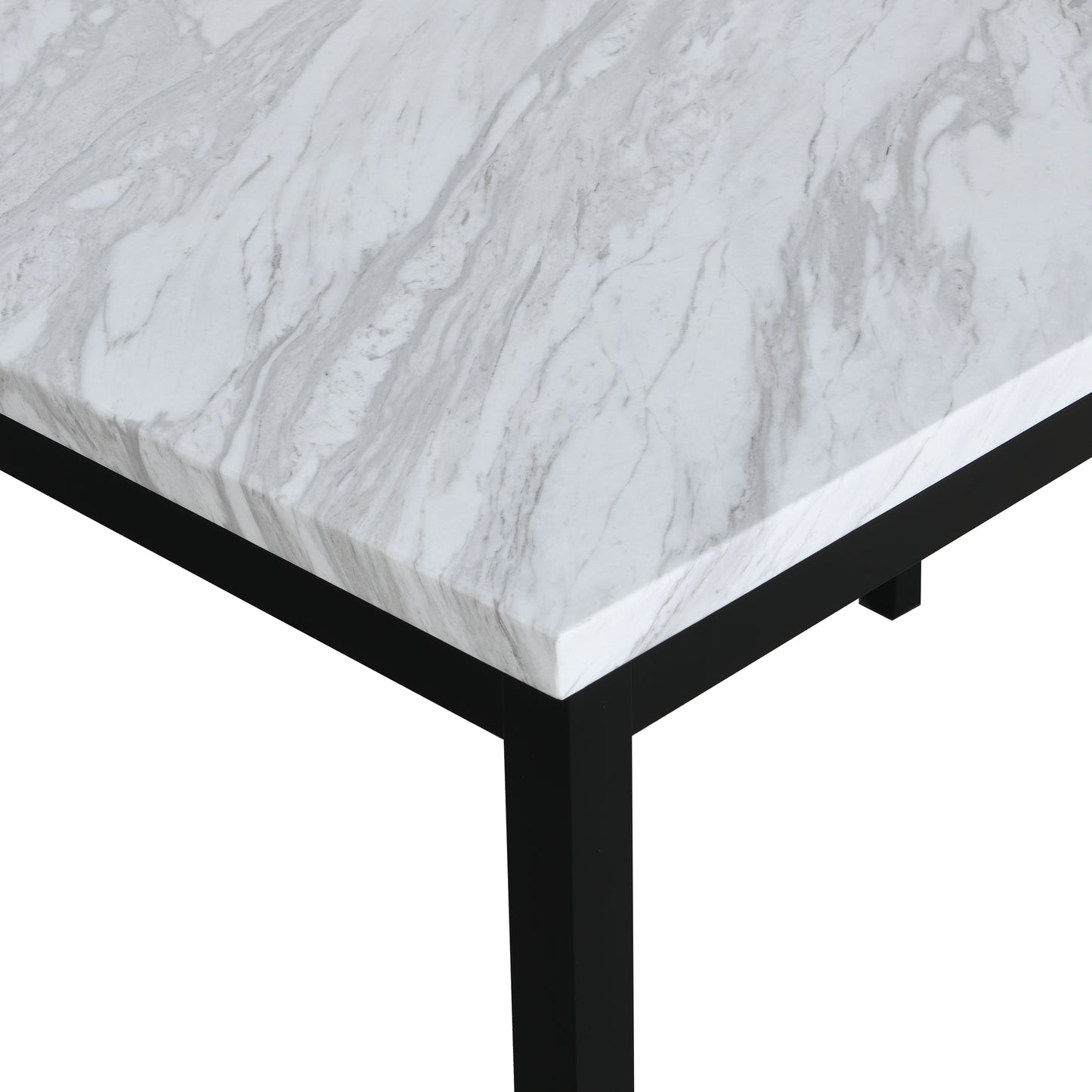 Noyes Metal Dining Table with Laminated Faux Marble Top, Off-White
