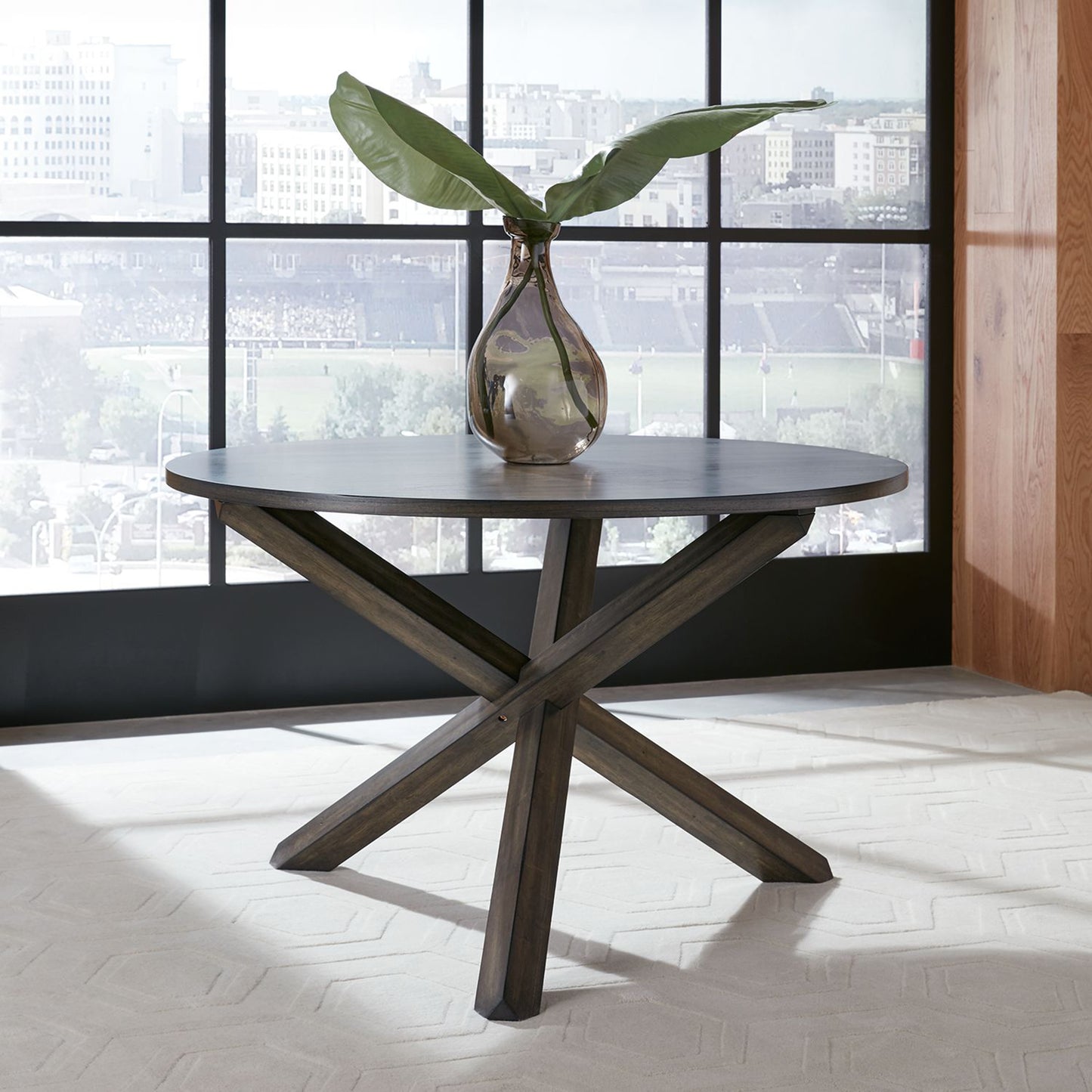 Almeta Transitional Round Dining Table with Crisscross X Base - Dark Umber Brown Finish