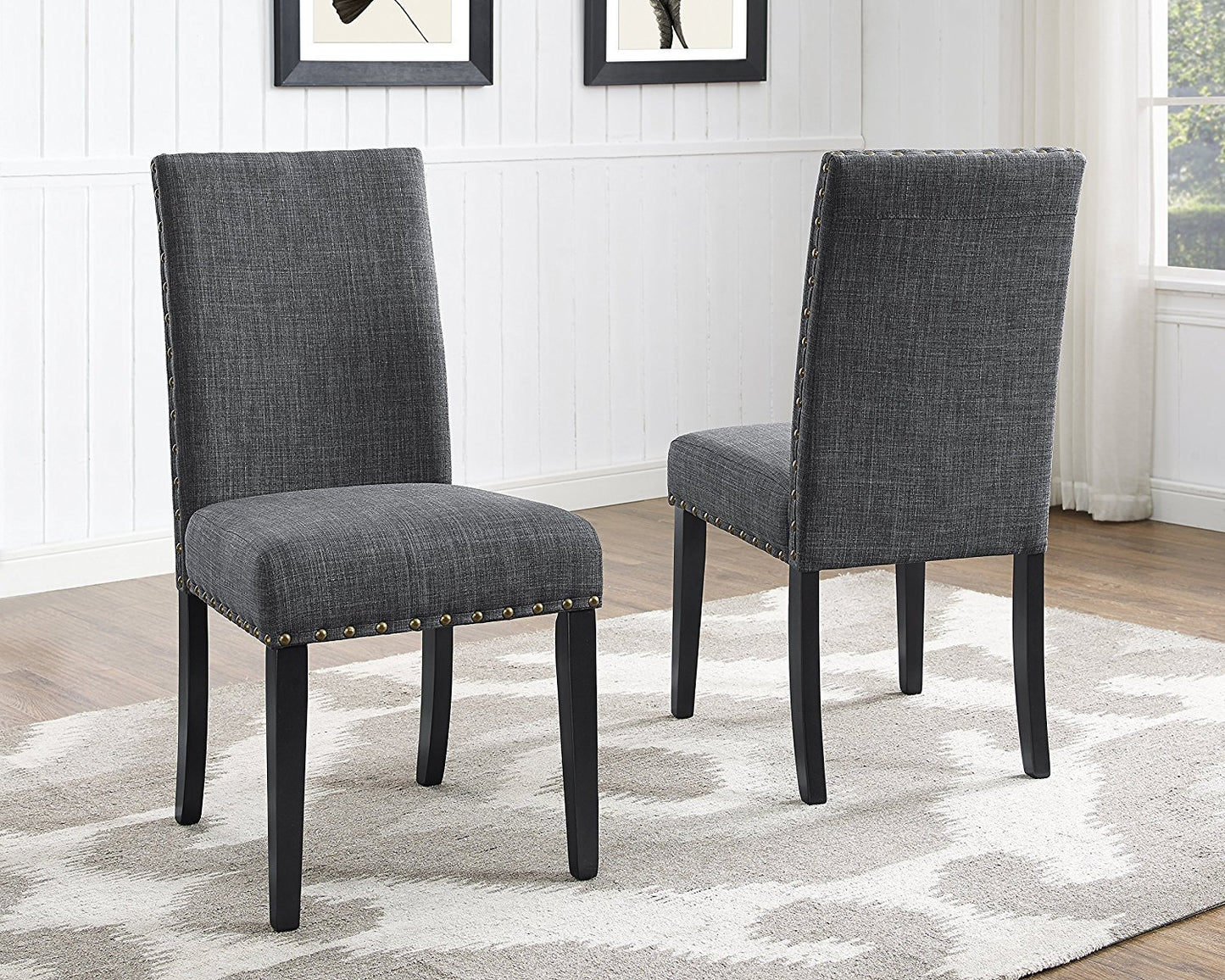 Biony 6-Piece Espresso Wood Dining Set with Grey Fabric Nailhead Chairs and Dinning Bench