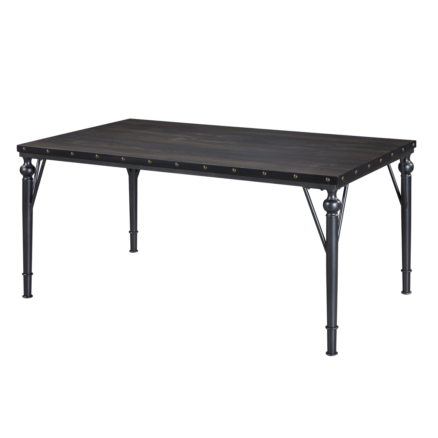 Biony Nailhead Espresso Wood Dining Table with Metal Frame