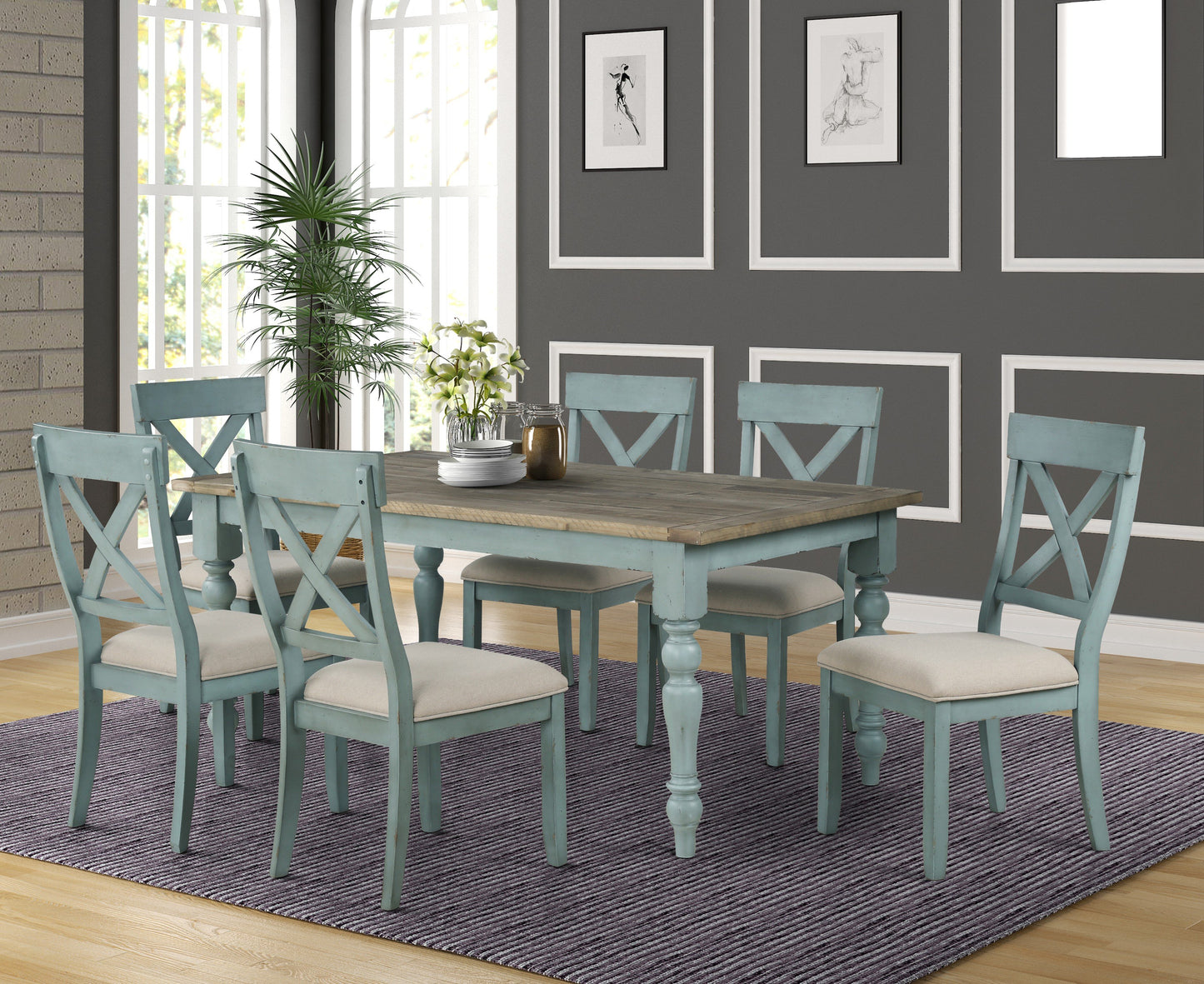 Prato 7-Piece Dining Table Set with Cross Back Chairs