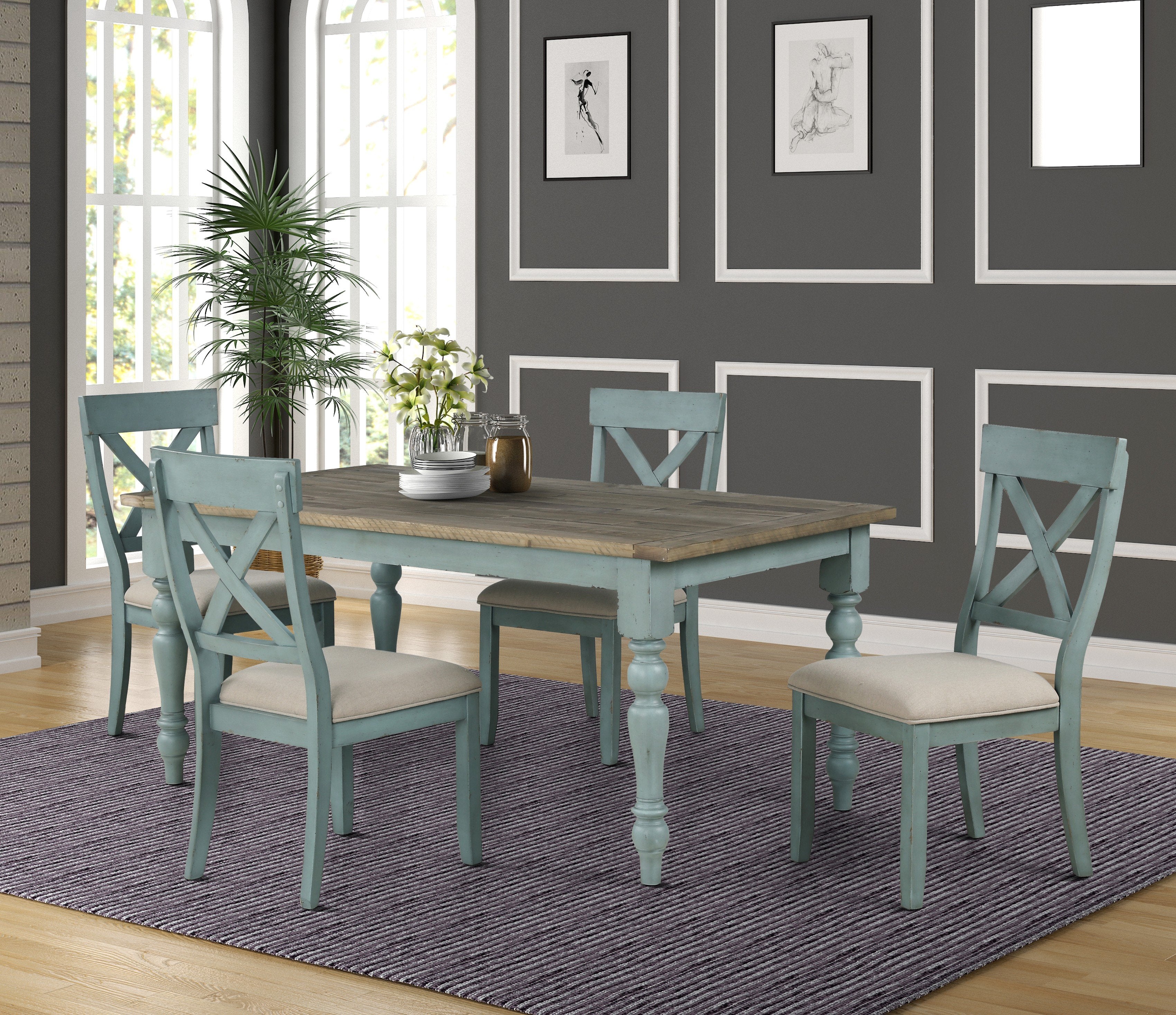 Prato 5 Piece Dining Table Set with Cross Back Chairs Roundhill