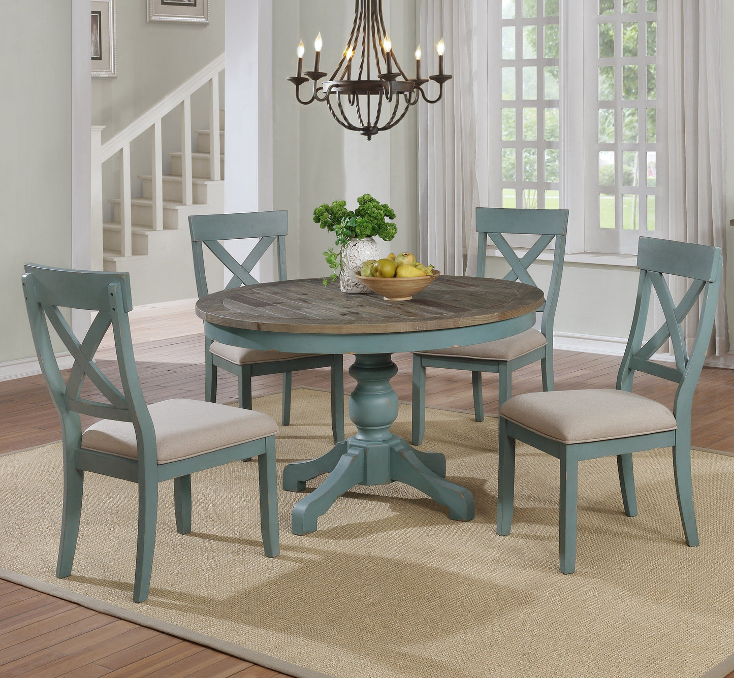 Prato 5-Piece Round Dining Table Set with Cross Back Chairs