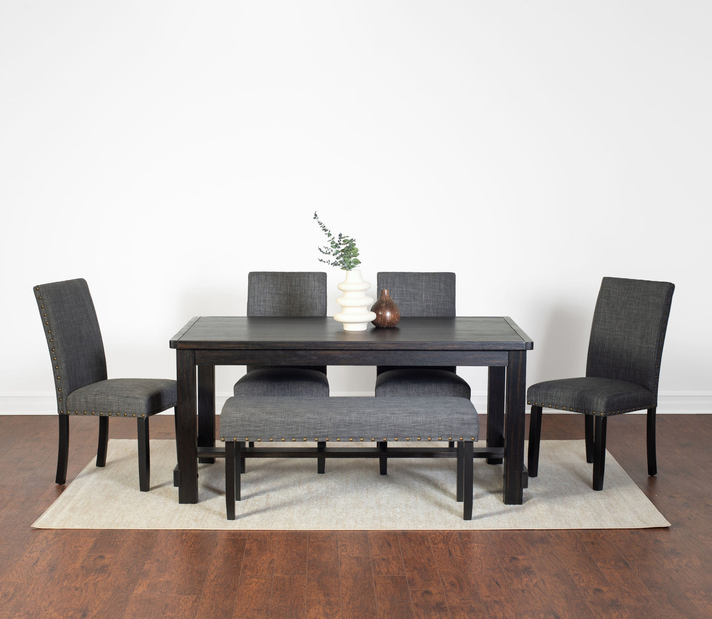 Muzzi Contemporary 6-Piece Dining Set, Dining Table with 4 Stylish Chairs and a Bench