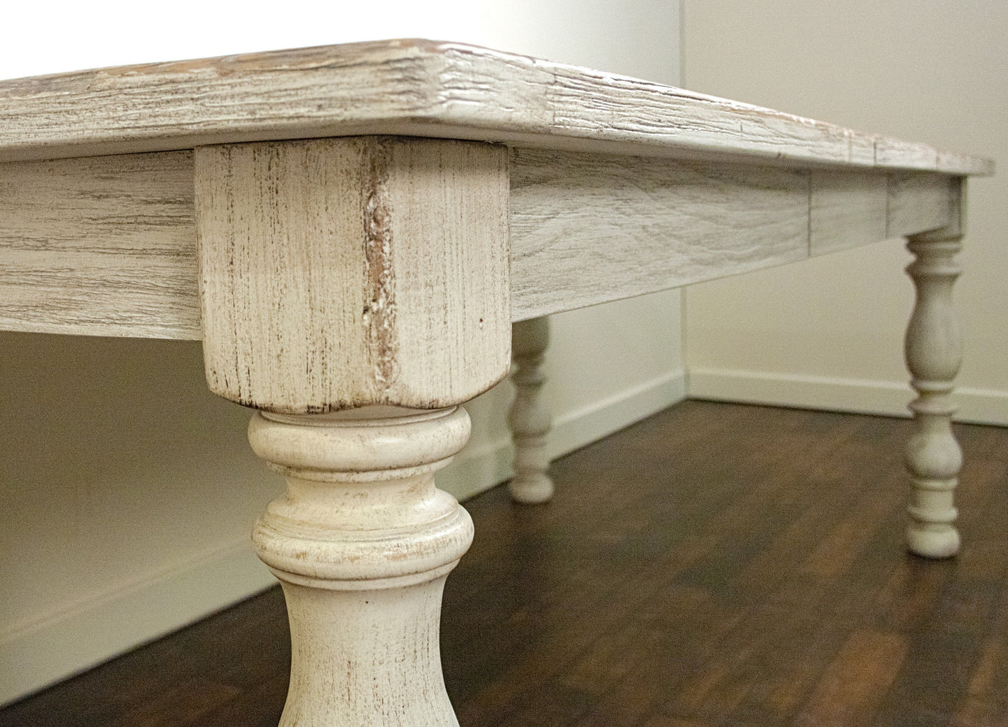 Trani Weathered Worn White Wood Dining Table with Extension Leaf
