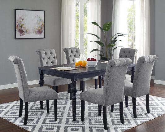 Leviton Urban Style Wood Dark Wash Turned-Leg Dining Set: Table and 6 Chairs, Gray