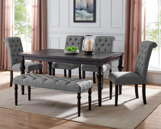 Leviton Urban Style Dark Wash Wood Dining Set: Table, 4 Chairs and Bench, Gray