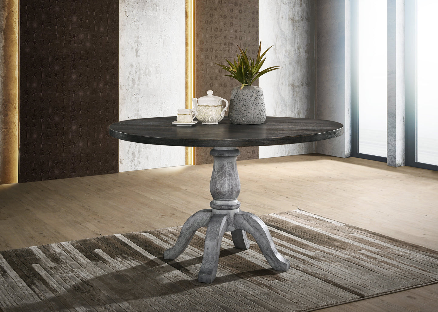 Iris Round Pedestal Wood Dining Table