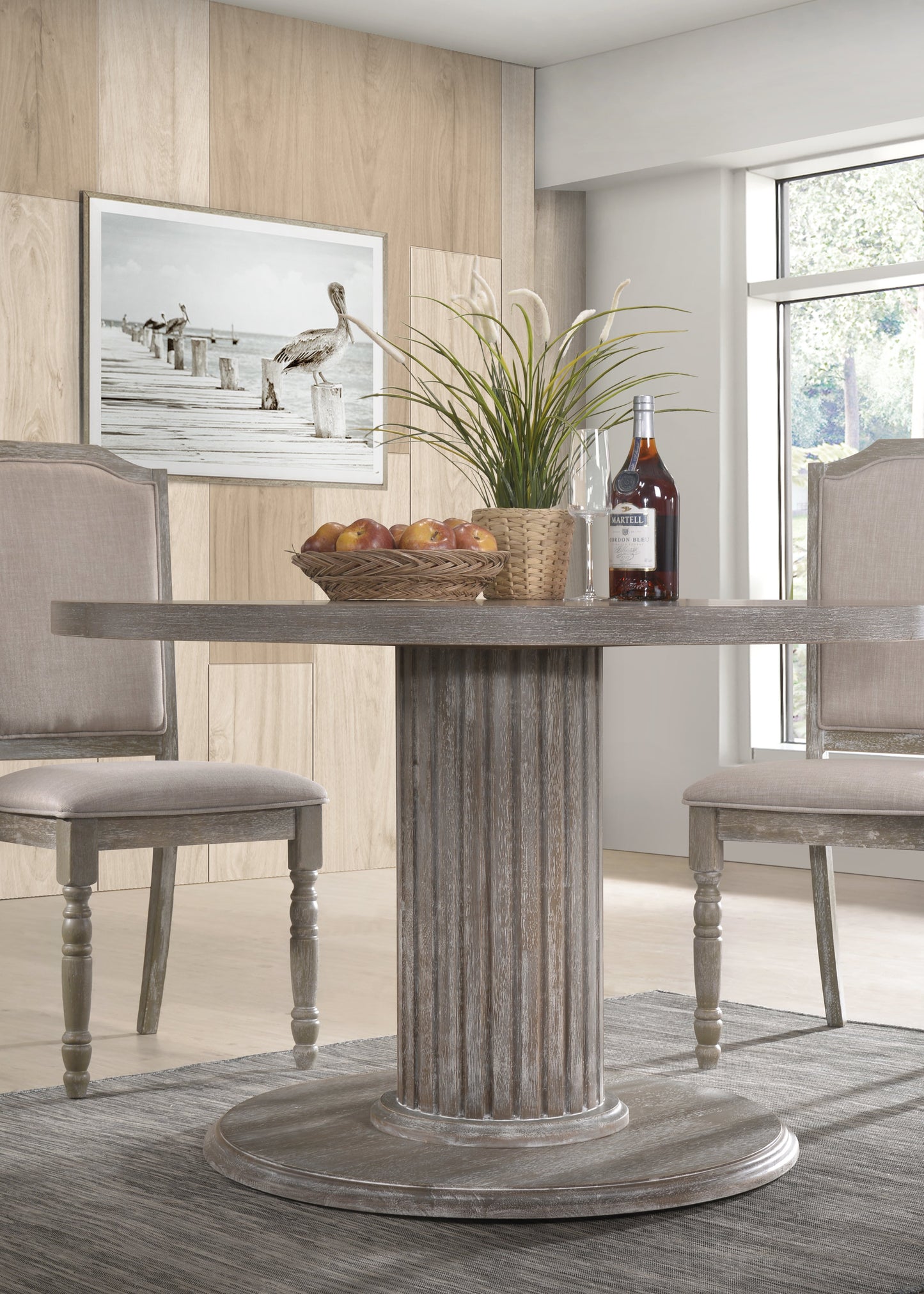 Ferran Wood Pedestal Dining Table in Reclaimed Gray