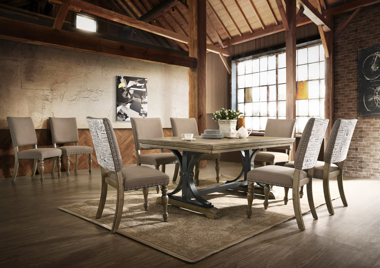 Birmingham 9-piece Driftwood Finish Table with Nail Head Chairs Dining Set