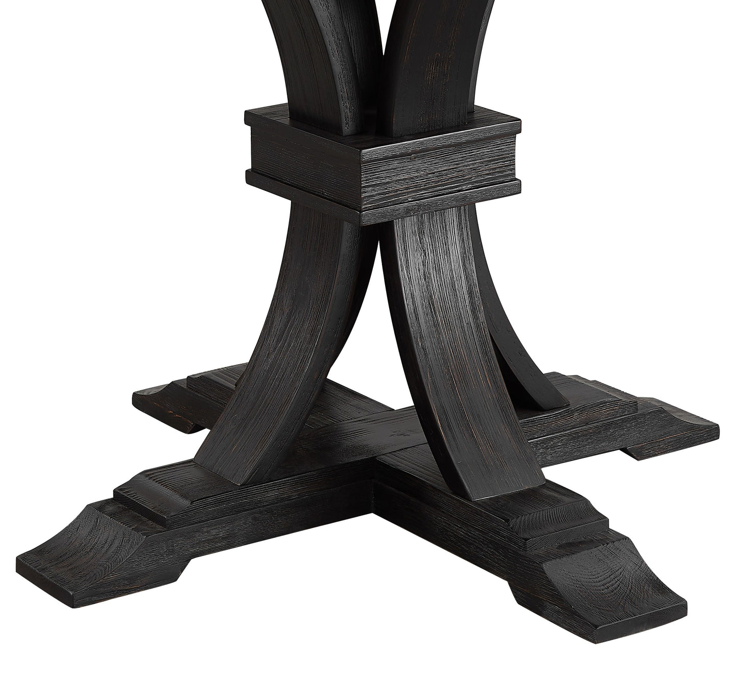 Siena Distressed Black Finish 5-Piece Dining set, Pedestal Round Table with Tan Upholstered Chairs