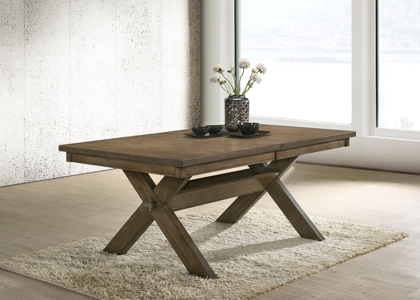 Raven Wood Cross-buck Base Dining Table with Butterfly Leaf