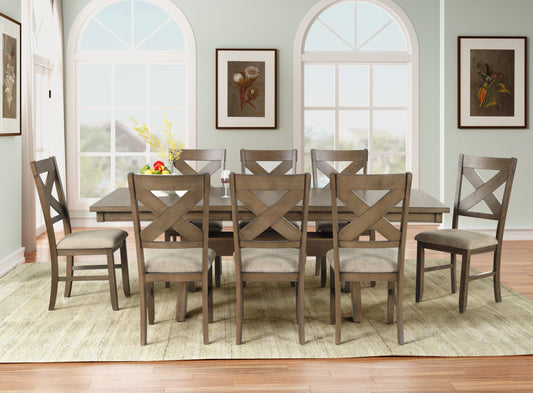 Raven Wood 9-Piece Dining Set, Extendable Trestle Dining Table with 8 Chairs, Glazed Pine Brown