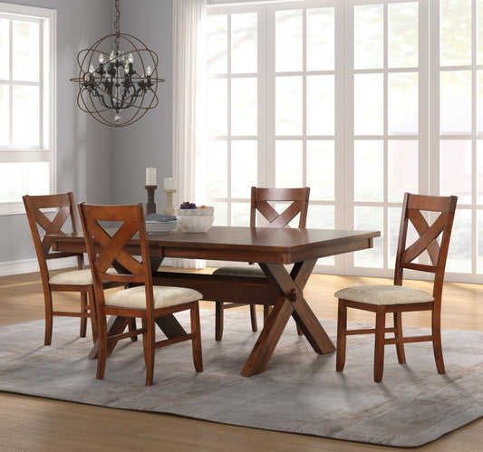Karven Wood 5-Piece Dining Set, Extendable Trestle Dining Table with 4 Chairs, Dark Hazelnut