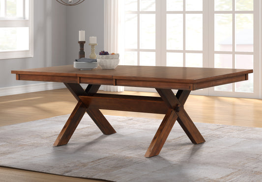Karven Wood Trestle Extendable Dining Table with Leaf, Dark Hazelnut