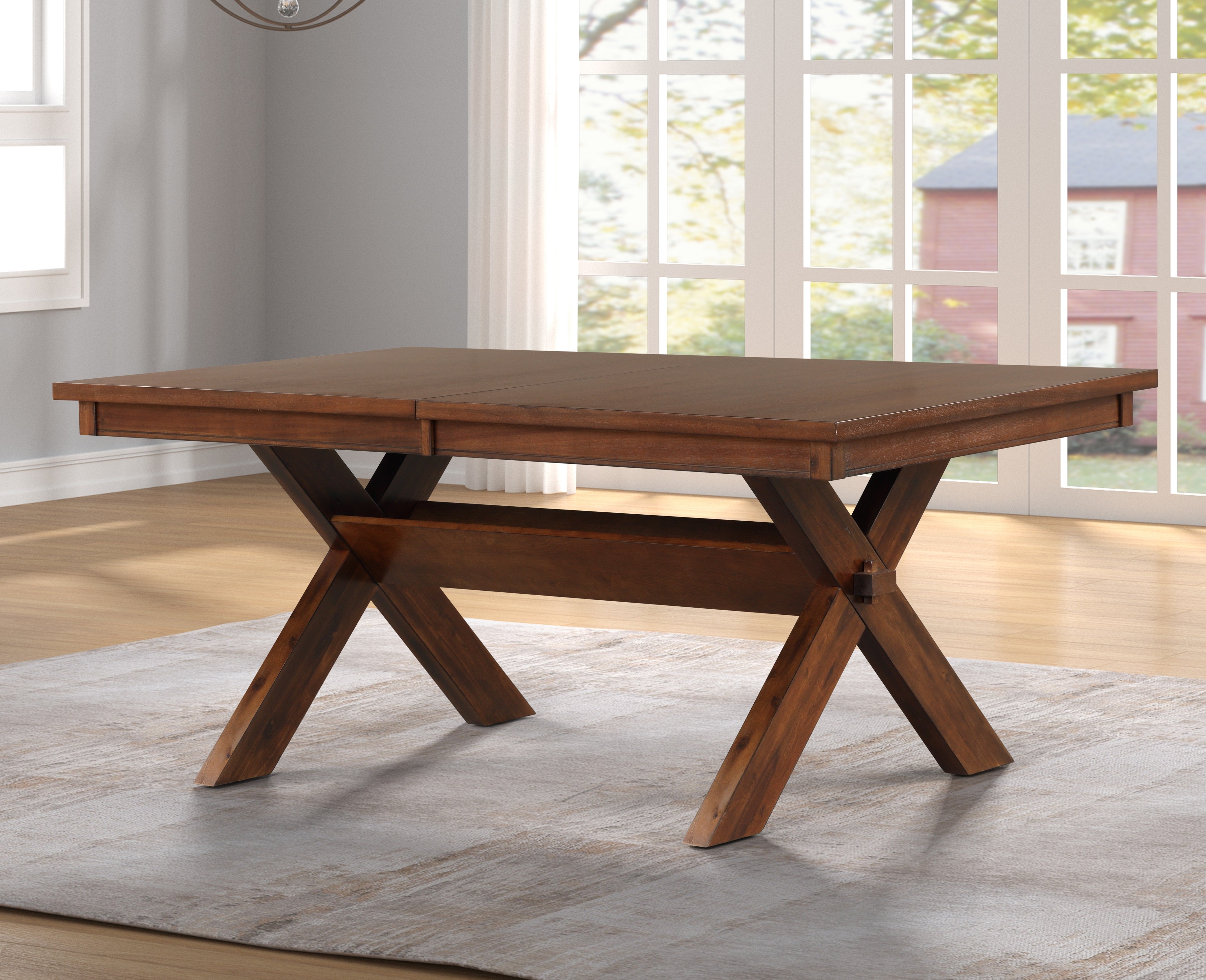 Extendable trestle store dining table