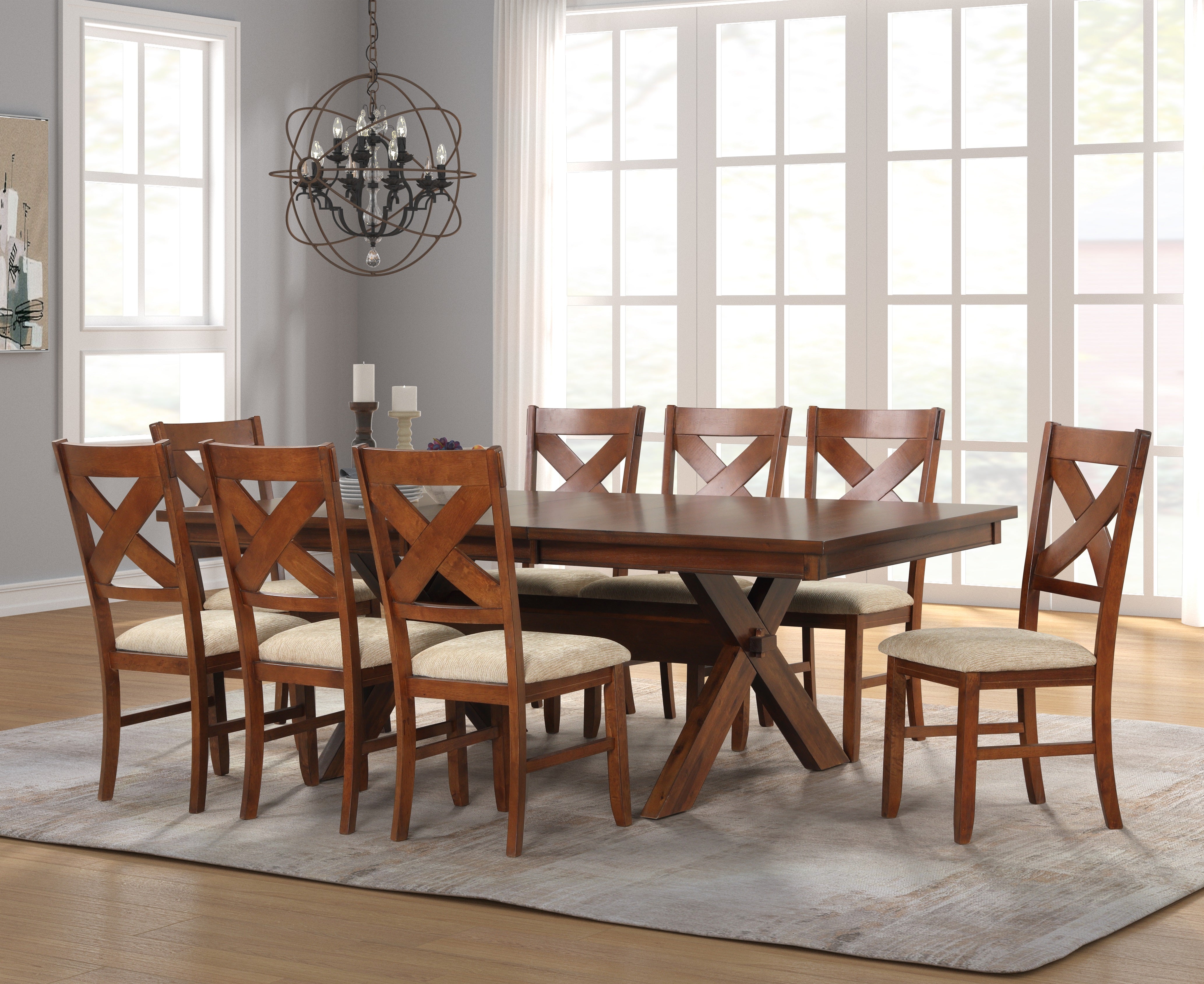 Karven Wood 9 Piece Dining Set Extendable Trestle Dining Table