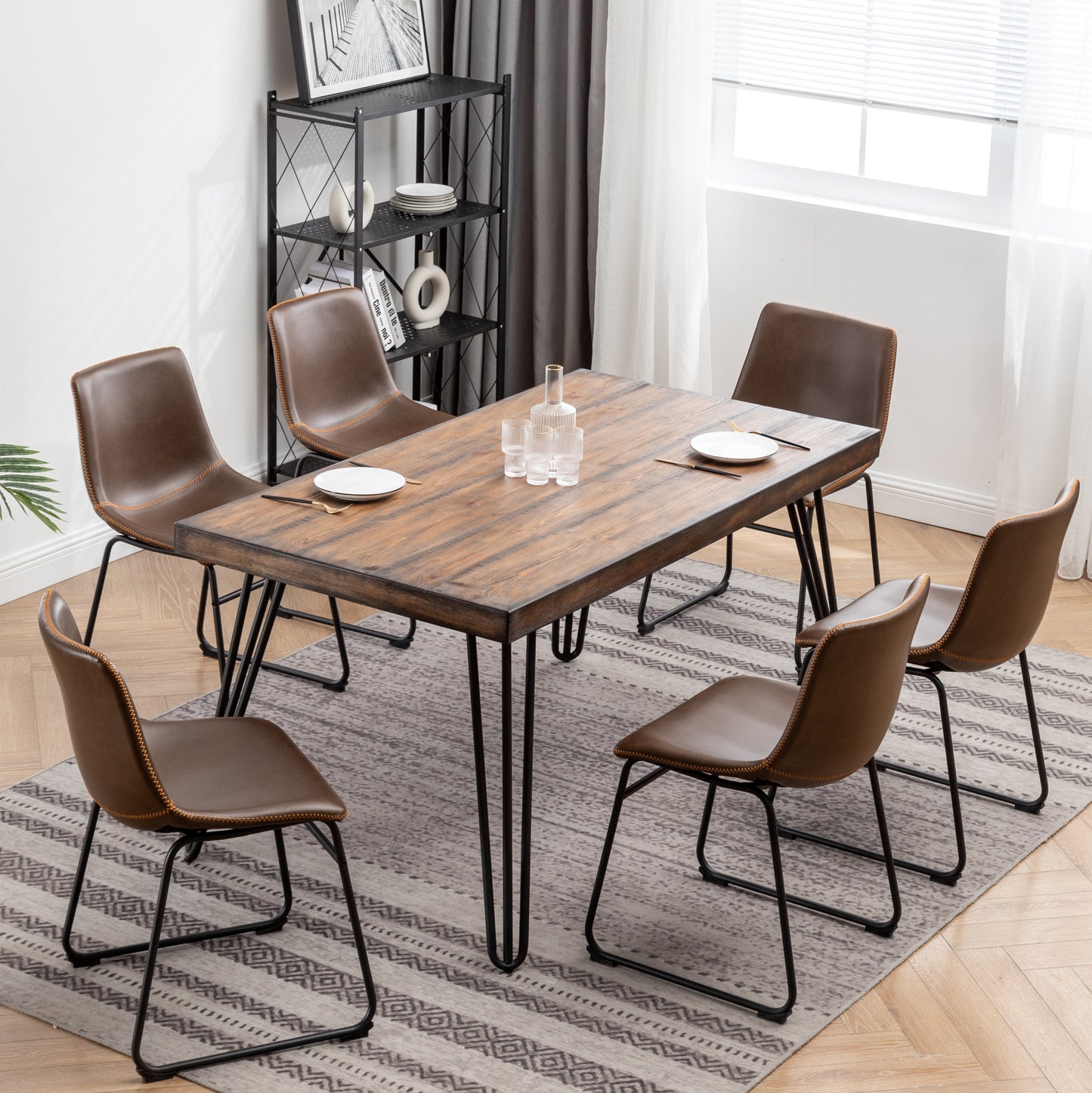 Aryven Industrial 7-Piece Dining Set, Antique Brown