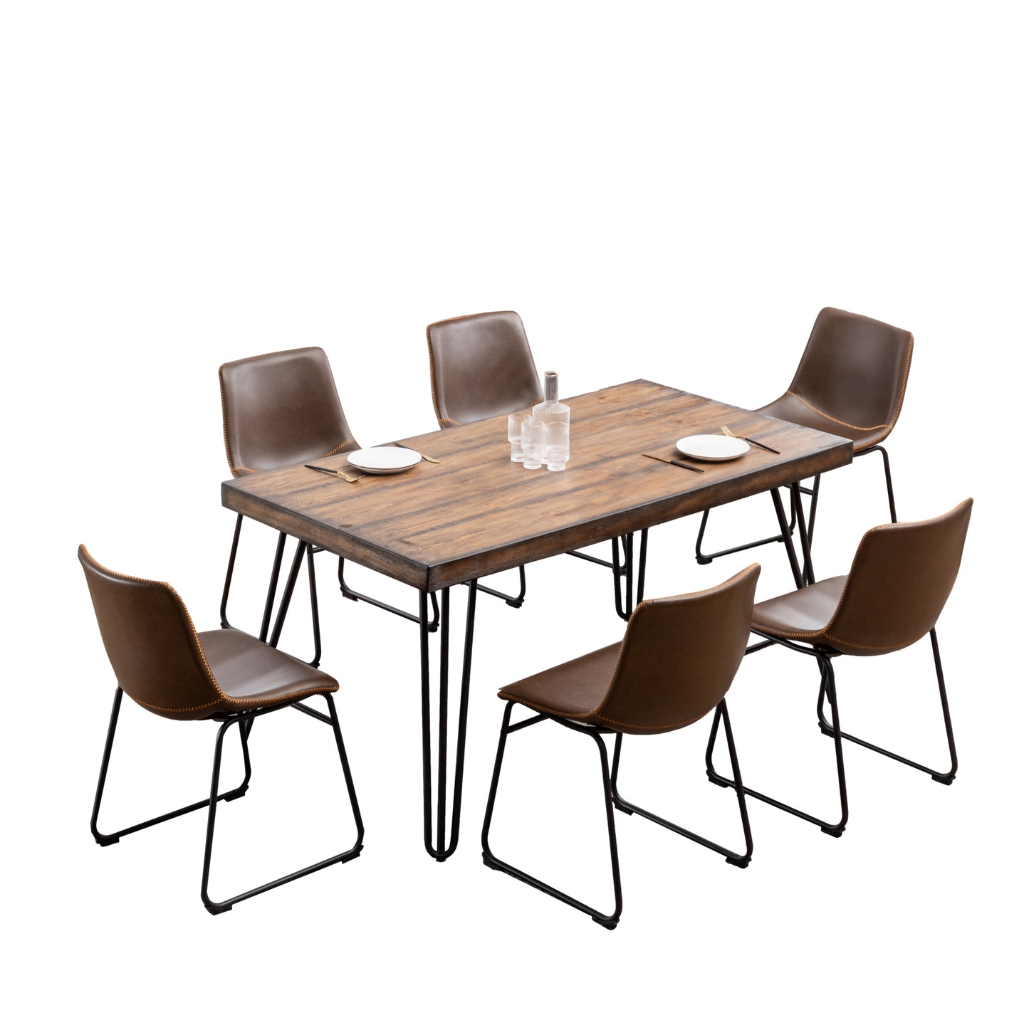 Aryven Industrial 7-Piece Dining Set, Antique Brown